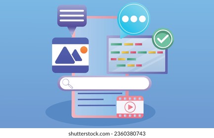 SEO Optimization, Stock Trading.on blue background.Vector Design Illustration.