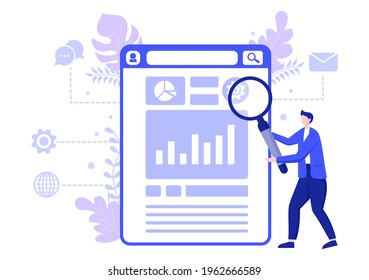 SEO Optimization Vector Illustration To Search Engine, App Development, Web Pages and Bookmarks. Landing Page or Banner Template