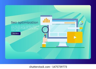 Seo optimization, Web analytics, Seo marketing - flat design marketing template for blog, website and social media