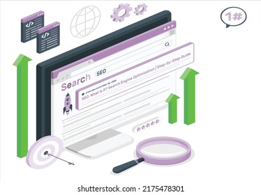 SEO Optimization, web analytics and SEO marketing concept. 2d vector illustration. double exposure of businessman hand showing search engine optimization SEO as concept