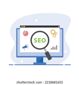 SEO Optimization. Web analytics and seo marketing concept. Strategy and planning website. Vector illustration