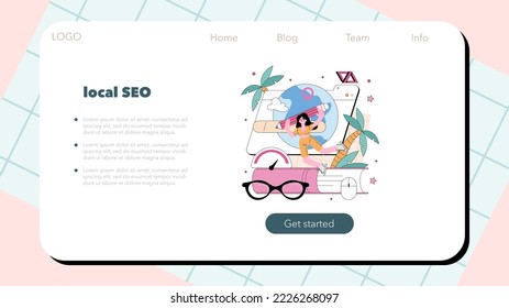 SEO-Optimierung Web-Banner oder Landing-Seite. Idee der Suchmaschinenoptimierung für die Unternehmensförderung. Website-Werbung im Internet, Website-Audit. Flache Vektorgrafik