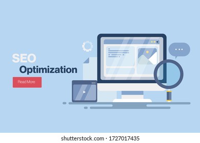 SEO optimization, Website search, Search marketing, Content SEO - conceptual flat design vector illustration with icons and texts