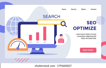 SEO optimize chart on display monitor computer campaign for web website home homepage landing page template banner with modern flat style