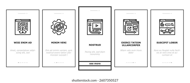 seo optimize community onboarding mobile vector technical audit, market rank, search improve, marketing dashboard, report seo optimize community illustrations