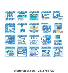 seo optimize search rank doodle icons set vector. sketch line art report marketing, optimization internet, dashboard digital, market, analysis, engine seo optimize search rank color illustrations