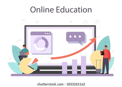SEO optimizer online service or platform. Idea of search engine optimization for website. Marketing strategy, promotion. Online education. Vector illustration