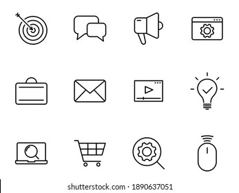 Seo outline vector icons isolated on white. Seo icon set for web and ui design, mobile apps and print products