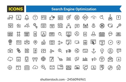 SEO Outline Web Icons Set - Search Engine Optimization, Thin Line Web Icon Collection, Icon collection. Editable vector illustration.