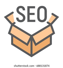 SEO Package filled outline icon, seo and development, box sign vector graphics, a colorful line pattern on a white background, eps 10.