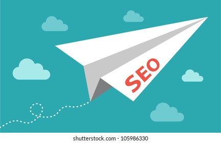 SEO paper plane flying up - getting results in search engine