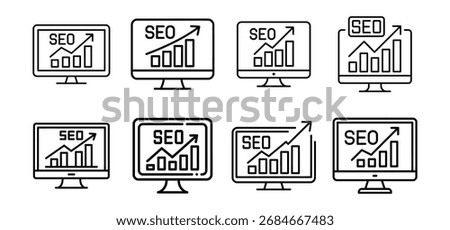SEO Performance Graph Icons On Computer Monitors search engine optimization chart