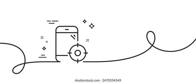 Seo phone line icon. Continuous one line with curl. Smartphone targeting sign. Traffic management symbol. Seo phone single outline ribbon. Loop curve pattern. Vector