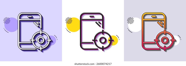 Seo phone line icon. Halftone dotted pattern. Gradient icon with grain shadow. Smartphone targeting sign. Traffic management symbol. Line seo phone icon. Various designs. Vector