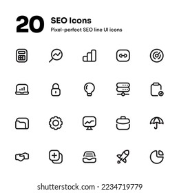 SEO Pixel-perfekte Symbole für Website und mobile Apps im Design	