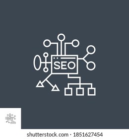 SEO Planing Related Vector Thin Line Icon. Isolated on Black Background. Editable Stroke. Vector Illustration.