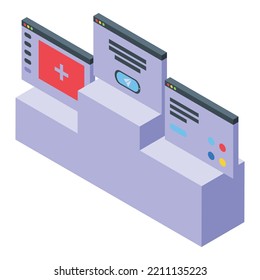 Seo podium icon isometric vector. Engine data. Digital information