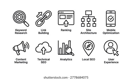 Seo process illustrated with icons and labels