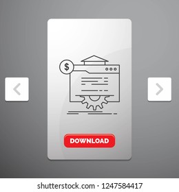 seo, progress, globe, technology, website Line Icon in Carousal Pagination Slider Design and Red Download Button