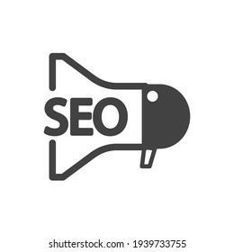 SEO promueve el icono de bombilla gráfico vectorial plano en fondo blanco.