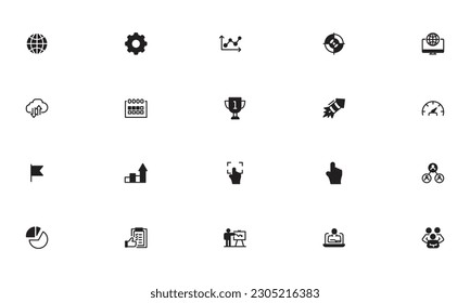 SEO and promotion glyph solid icons collection. set icon seo promotion icons pack