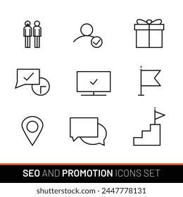 SEO and promotion icons collection elements. Line with editable stroke