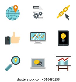 SEO promotion icons set. Flat illustration of 9 SEO promotion vector icons for web