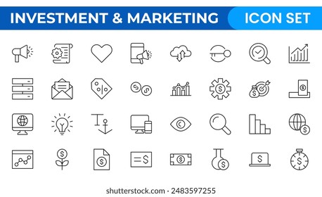 SEO and promotion line icons collection. Big UI icon set. Thin outline pack. set of marketing icons, SEO, website, social media, sales online advertising. Solid vector symbol illustration.