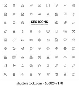 Seo, promotion on the Internet, promotion of web sites. Minimalism symbols. Line icons set.