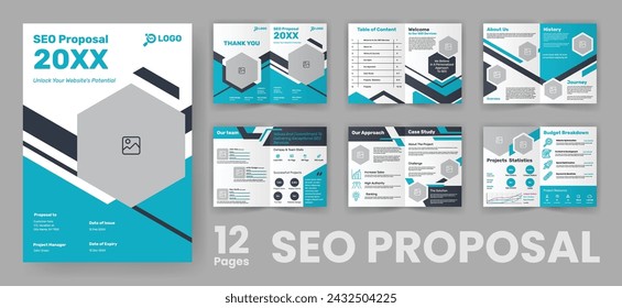 SEO Proposal Brochure Template for Web Design Business. Creative Blue Business Flyer Cover.
