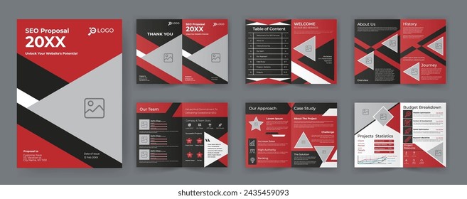 SEO Proposal Brochure Template for Web Design Business with Red and Black Accent