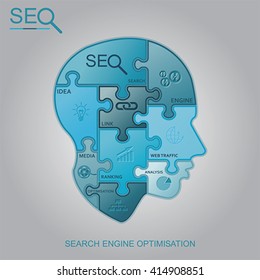 SEO puzzle head, vector. Search engine optimization