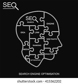 SEO puzzle head, vector. Search engine optimization