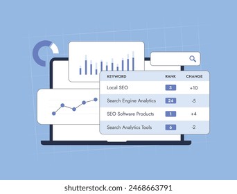 SEO rank tracker and ranking tool for monitoring keyword positions. Analyzing performance, tracking SERP, providing search metrics, insights, SEO rank reporting to enhance search engine optimization