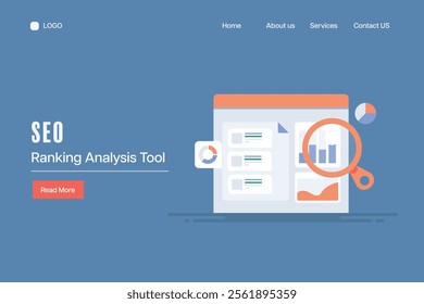 SEO ranking analysis, SEO tool analyzing website traffic details, Digital marketing report - vector illustration landing page template