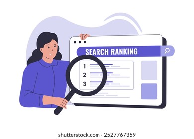 Seo Ranking Concept Illustration. Illustration für Website, Landing Page, mobile App, Poster und Banner. Trendy flache Vektorgrafik