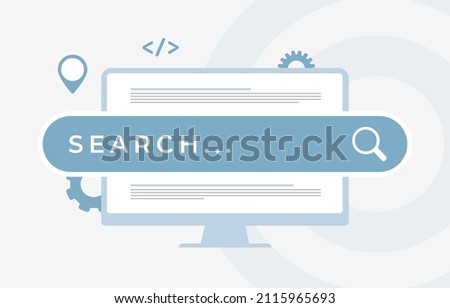 SEO ranking, meta data optimization concept illustration. Search Engine result, keyword optimization, website page speed acceleration. Improving tags and text on the page for higher search ranking Foto d'archivio © 