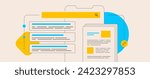 SEO ranking and website digital marketing strategy. Build page, domain, backlinks and topical authority. Horizontal seo header, outline vector illustration with icons on white background