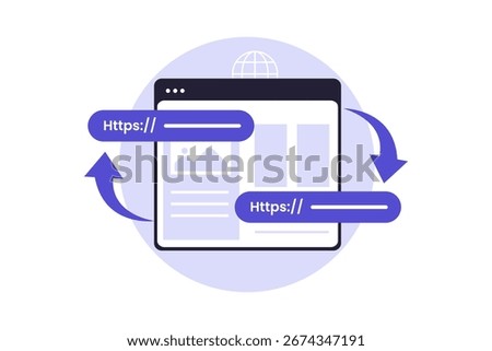 SEO Redirects and Website Migration Illustration. A Visual Representation of Redirecting a URL to a New Location, Highlighting a Key Element of Technical SEO and Site Management. 