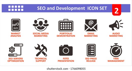 conjunto de iconos de gran vector relacionados con SEO