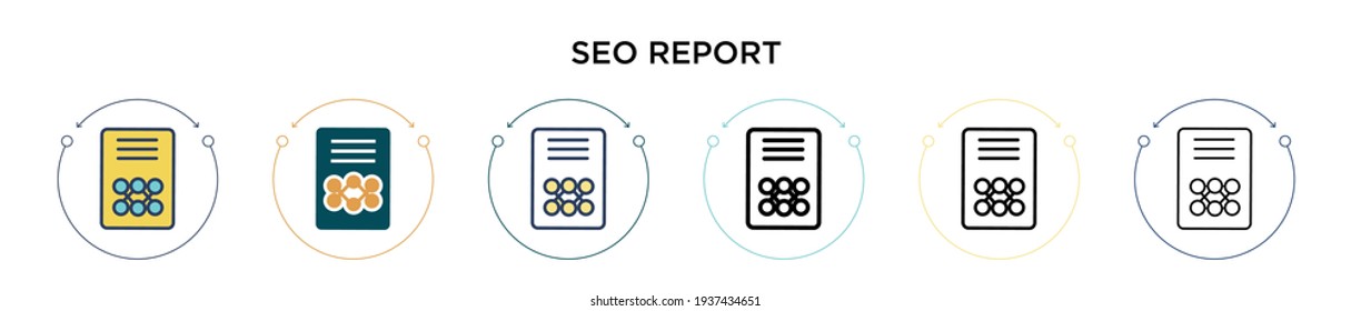 Seo report icon in filled, thin line, outline and stroke style. Vector illustration of two colored and black seo report vector icons designs can be used for mobile, ui, web