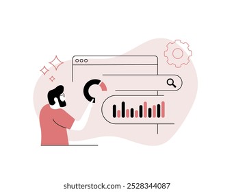 SEO Reporting Software. Generating reports for data analysis, tracking traffic, rankings, and conversion rates. Businesses focused on improving SEO report performance, website visibility illustration