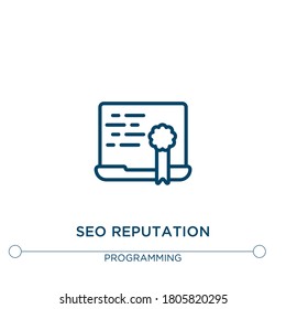 icono de línea vectorial de reputación de seo. Ilustración de elemento simple. seleccione el icono de esquema de reputación del concepto de programación. Se puede usar para web y móvil
