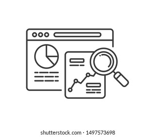Seo research black line icon. Search engine optimization sign. Analysis and analitycs web page concept. Keyword search. Digital marketing symbol. Editable stroke.
