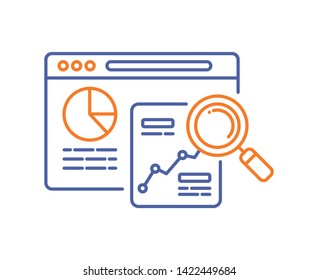 Seo research colorful line icon. Search engine optimization sign. Analysis and analitycs web page concept. Keyword search. Digital marketing symbol. Editable stroke.