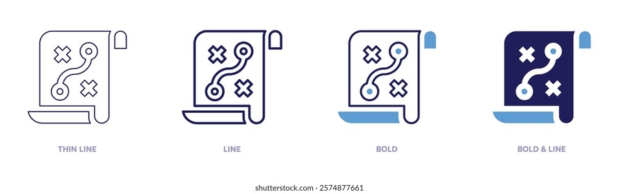 SEO research icon in 4 different styles. Thin Line, Line, Bold, and Bold Line. Duotone style. Editable stroke.