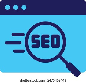 investigación de seo en estilo plano del icono del SEO con el color azul