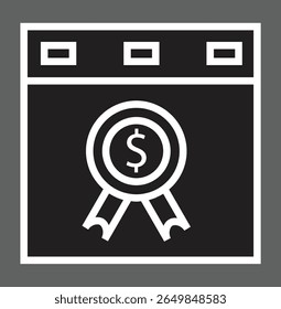 SEO ribbon browser icon representing awards, trust seals or content quality mark with transparent background