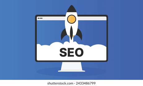 Concepto de ordenador de lanzamiento de cohete SEO