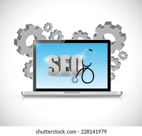 seo safety computer and gears illustration design over a white background